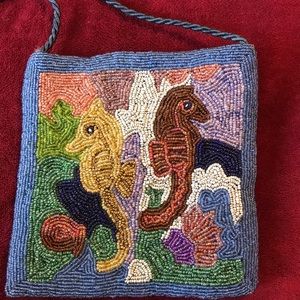 Hand beaded small purse 7x6 with 20 inch strap